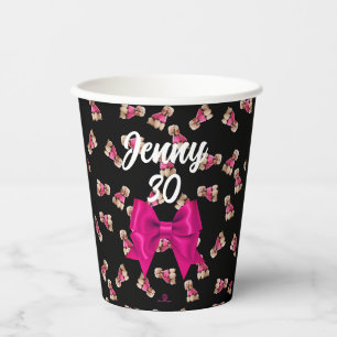 Gobelets En Papier Oodles of Poodles (Rose on Black) Party
