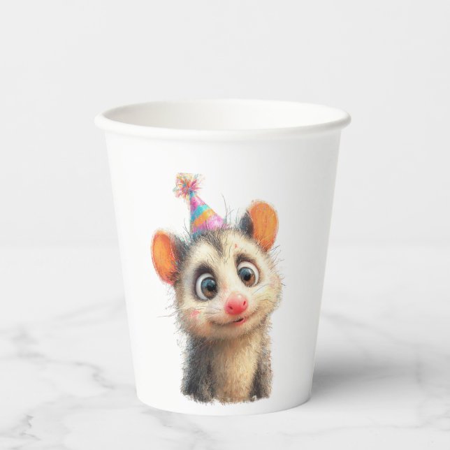 Gobelets En Papier Opossum Birthday • Animal Party Cup Papieren Beker (Recto)