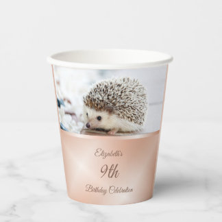 Gobelets En Papier Or Rose de hérisson mignon | Anniversaire personna