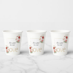 Gobelets En Papier Or Rose Rouge Roses Floral Or Amour Mariage