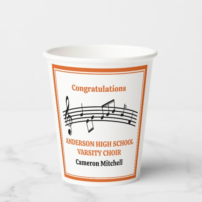 Gobelets En Papier Orange Choir Custom High School Party (Recto)