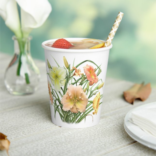 Gobelets En Papier Orange Daylily Bouquet Botanique Design (Insitu)