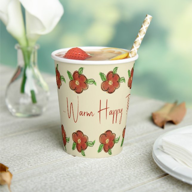Gobelets En Papier Orange Floral Designer (Insitu)