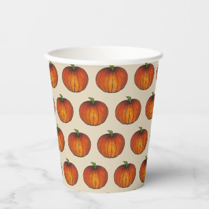 Gobelets En Papier Orange Harvest Citrouille Halloween Thanksgiving F