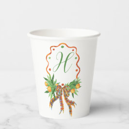 Gobelets En Papier Oranges d'aquarelle Plaid Bow Monogramme de Noël