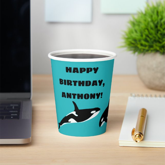 Gobelets En Papier Orcas Killer Whales Turquoise Blue Anniversaire (Insitu)
