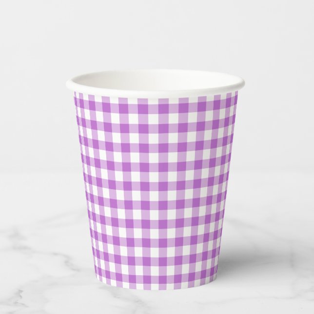Gobelets En Papier Orchidée Gingham Classique Violet (Recto)