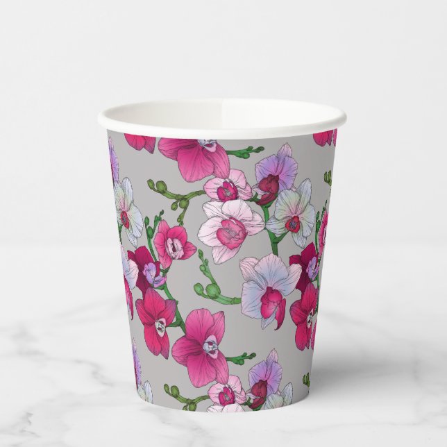 Gobelets En Papier Orchidées Roses En Fleur (Gauche)