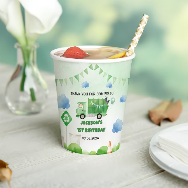 Gobelets En Papier Ordures Camion 1ère fête d'anniversaire (Créateur téléchargé)