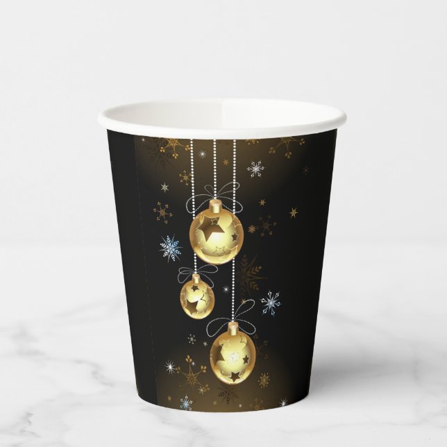 Gobelets En Papier Ornements dorés de Noël Étoiles brillantes Noir (Gauche)
