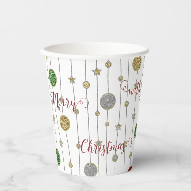 Gobelets En Papier Ornements Sparkley de Noël (Recto)