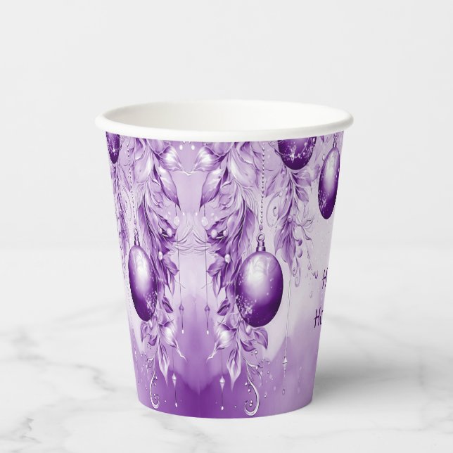 Gobelets En Papier Ornements violets Coupes en papier de Noël (Recto)