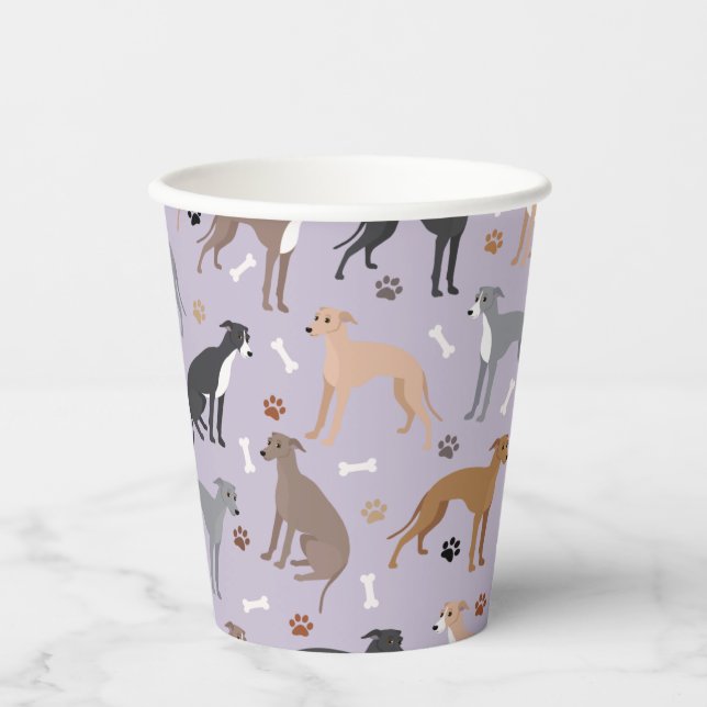 Gobelets En Papier Os et pattes de chien gris italien (Recto)