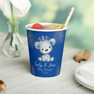 Gobelets En Papier Ours Baby shower Prince Sparkly Blue Boys