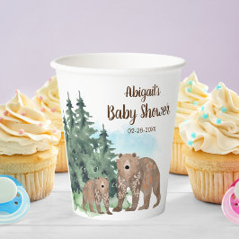 Gobelets En Papier Ours de bois Baby shower d'aquarelle neutre