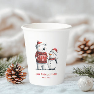 Gobelets En Papier Ours d'hiver rouge et neige   Winter Wonderland