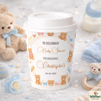 Gobelets En Papier Ours en peluche Baby Shower Garçon | Joli Ours Ble