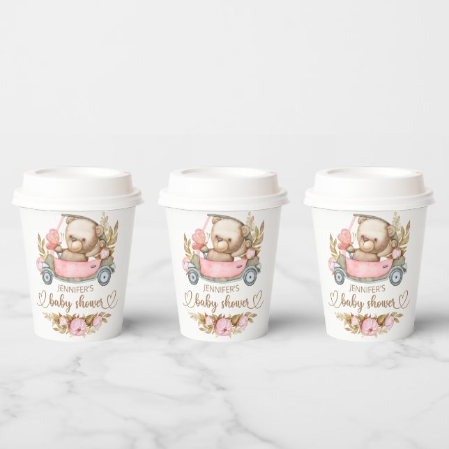 Gobelets En Papier Ours en peluche Bébé Ours Baby shower Floral (Multi)