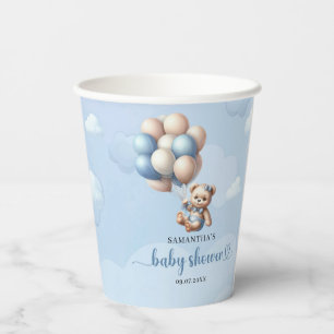 Gobelets En Papier Ours en peluche descendant des ballons bleus