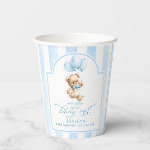 Gobelets En Papier Ours en peluche et ballons bleus Douce Baby Shower