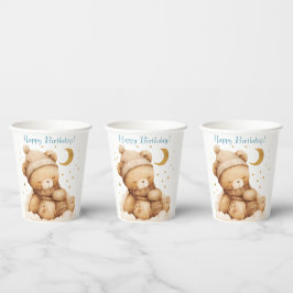 Gobelets En Papier Ours en Teddy Balloon beige Anniversaire