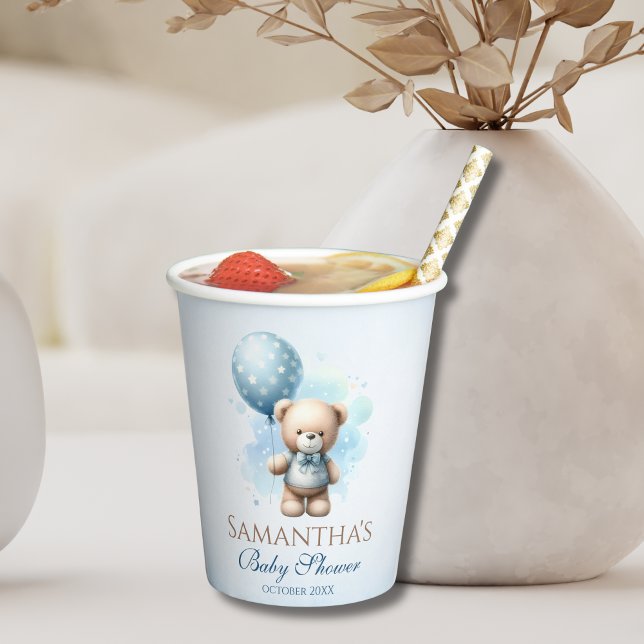 Gobelets En Papier Ours En Teddy Bleu Boulon Bébé Garçon Douche (Créateur téléchargé)