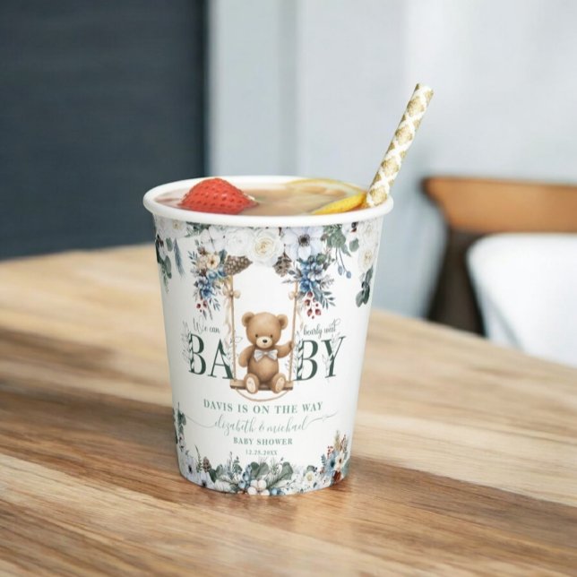 Gobelets En Papier Ours Sur Le Chemin Baby shower Fleurie (Créateur téléchargé)