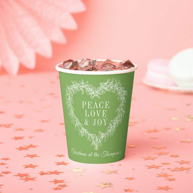 Gobelets En Papier Paix, amour joie vert mistletoe coutume Noël (Insitu)