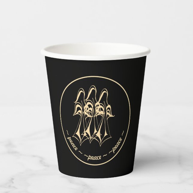 Gobelets En Papier Paix ! Angel Black Gold (Recto)