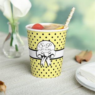 Gobelets En Papier Pale Jaune Polka Pot Blanc Bow Personnalisé