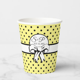 Gobelets En Papier Pale Jaune Polka Pot Blanc Bow Personnalisé