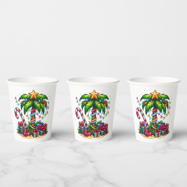Gobelets En Papier Palmier de Noël tropical (Multi)