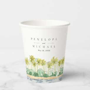 Gobelets En Papier Palmiers de plage mariage aquarelle tropicale