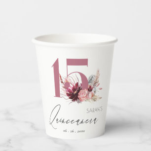 Gobelets En Papier Pampas rose Herbe Quinceanera 15e anniversaire Inv