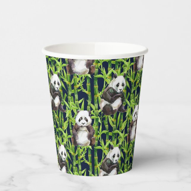 Gobelets En Papier Panda avec Motif d'aquarelle en bambou (Gauche)