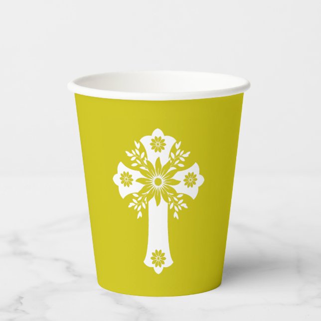 Gobelets En Papier Paper Cups Floral Cross Yellow (Recto)