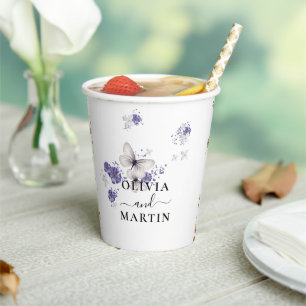 Gobelets En Papier Papier Cups pour Mariage Papillons Script