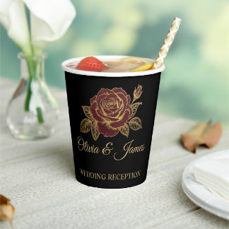 Gobelets En Papier Papier de mariage Romance sombre rose rouge de Bou