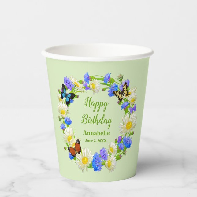 Gobelets En Papier Papier Fleur sauvage  Anniversaire Coupes de papie (Recto)