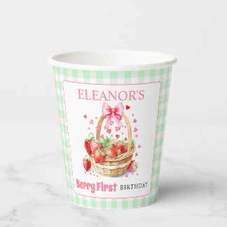 Gobelets En Papier Papier fraise menthe verte Premier Anniversaire