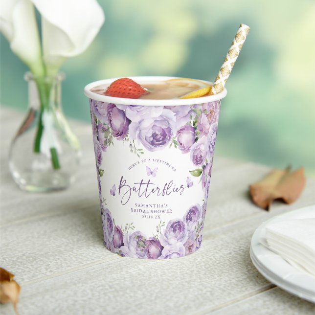 Gobelets En Papier Papier pour Lavabo de Mariage Floral Violet Papill (Insitu)