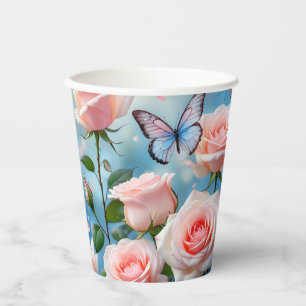 Gobelets En Papier Papillon bleu rose doux