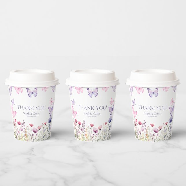 Gobelets en papier Papillon rose et violet  (Multi)