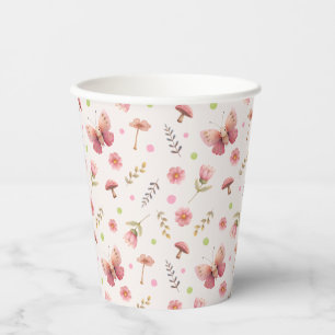 Gobelets En Papier Papillon Rose Pâle & Fleurs Botaniques