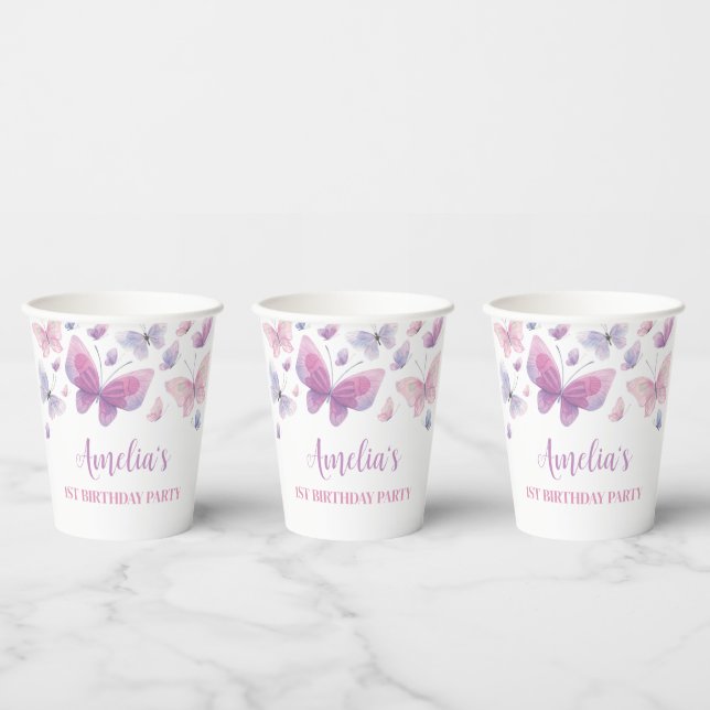 Gobelets En Papier Papillon rose pourpre (Multi)