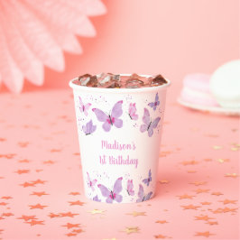 Gobelets En Papier Papillon rose violet Anniversaire