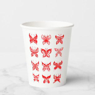 Gobelets En Papier Papillon Tribal Rouge Ornemental