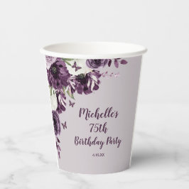 Gobelets En Papier Papillons aux fleurs blanches violettes 75e annive