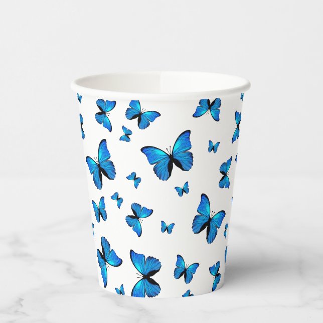 Gobelets En Papier Papillons bleus  (Gauche)