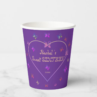 Gobelets En Papier Papillons de coeur rose doux 16 Anniversaire